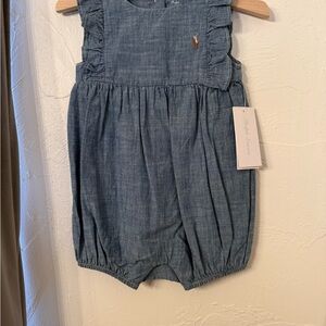 Ralph Lauren Blue Chambray Baby Romper ruffle